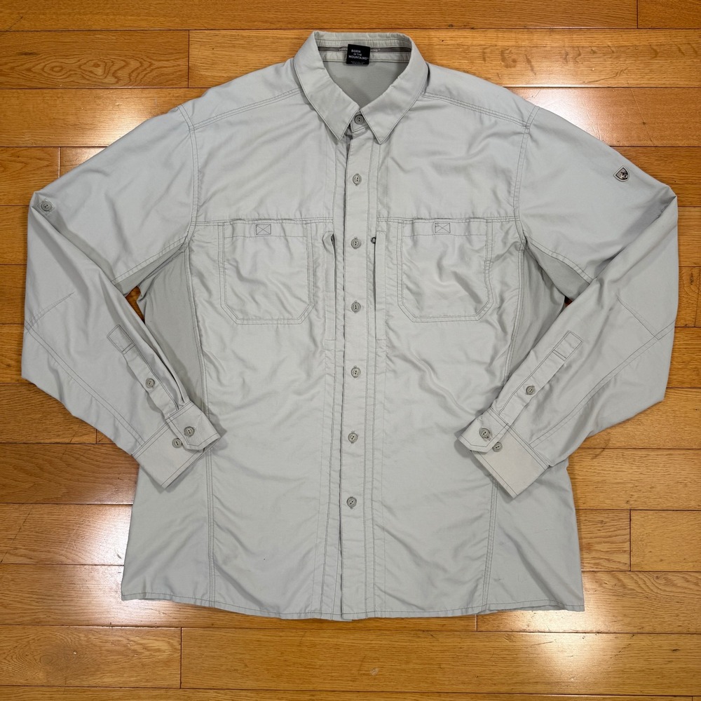 Kuhl Airspeed Mens XL Silver Gray Long Sleeve‎ Vented Hiking Utility Shirt 7291